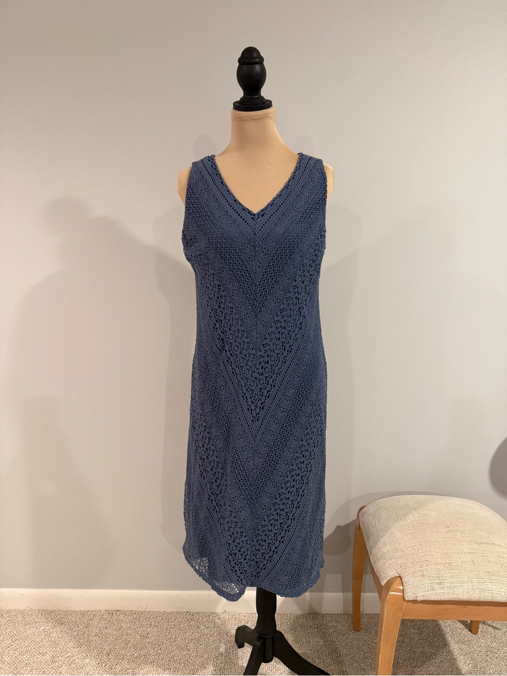 Chico's grayish blue Crochet like V-Neck Sleeveless Dress
